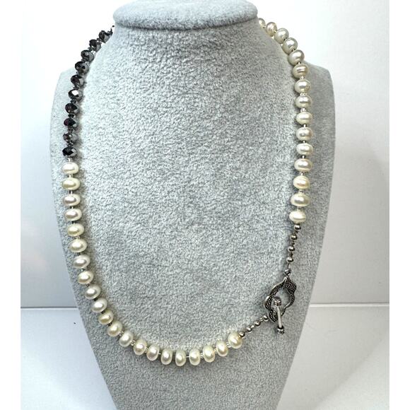 Freshwater Pearls Hematite Necklace Hematite Faceted Bicone Beaded Drop Earrings - Picture 2 of 5